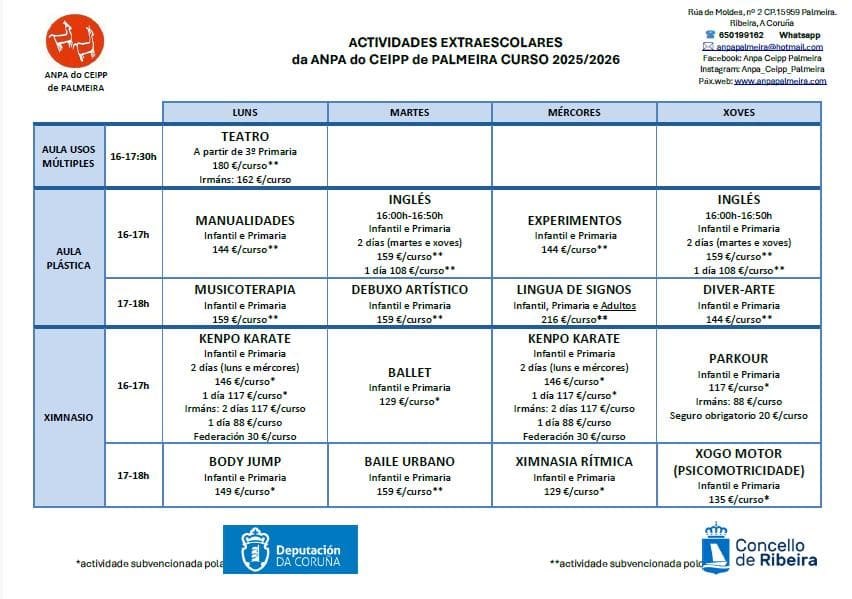 Actividades extraescolares curso 2025-26