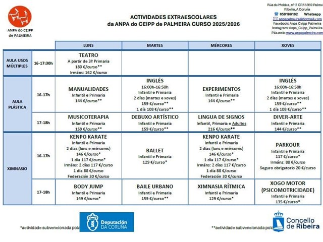 Actividades extraescolares curso 2025-26